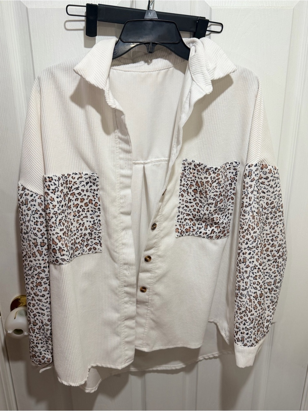 Button-Up Shirt with Leopard Print Panels